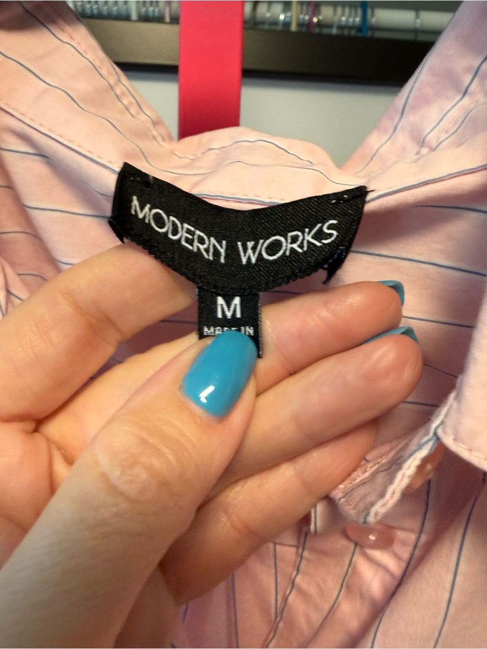 Modern Works Pink Pinstripe Heart Pocket Button-Up Shirt – Size Medium - Picture 5 of 6